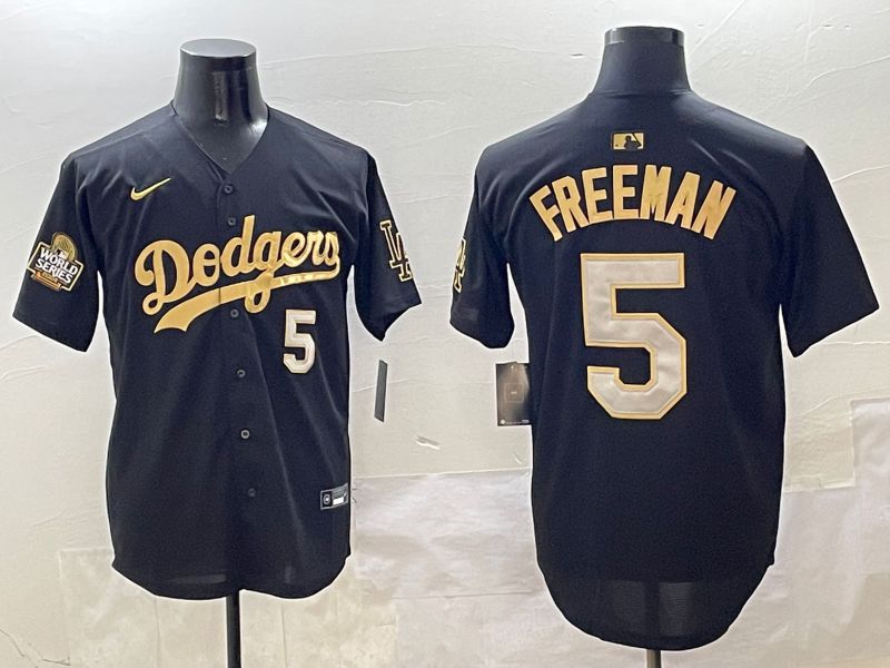 Men Los Angeles Dodgers 5 Freeman Black Gold Nike 2025 MLB Jersey style 4255